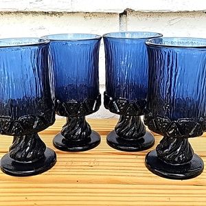 Vintage Fostoria Sorrento Blue Highball Tumbler Goblet Glasses set of 4